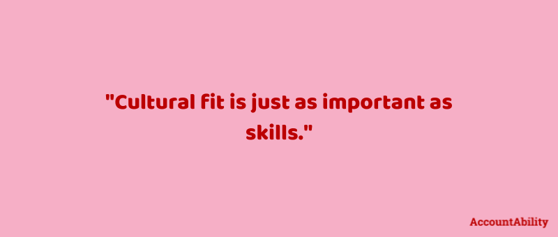 Pink background with quote in red "Cultural fit is just as important as skills."