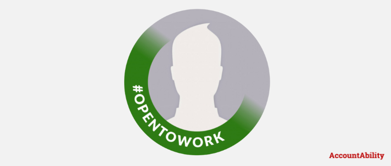 Grey background with a LinkedIn #opentowork badge in the middle