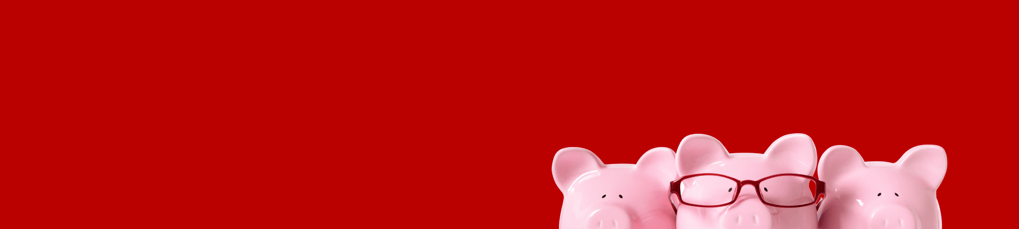 Red banner with three pink pigs